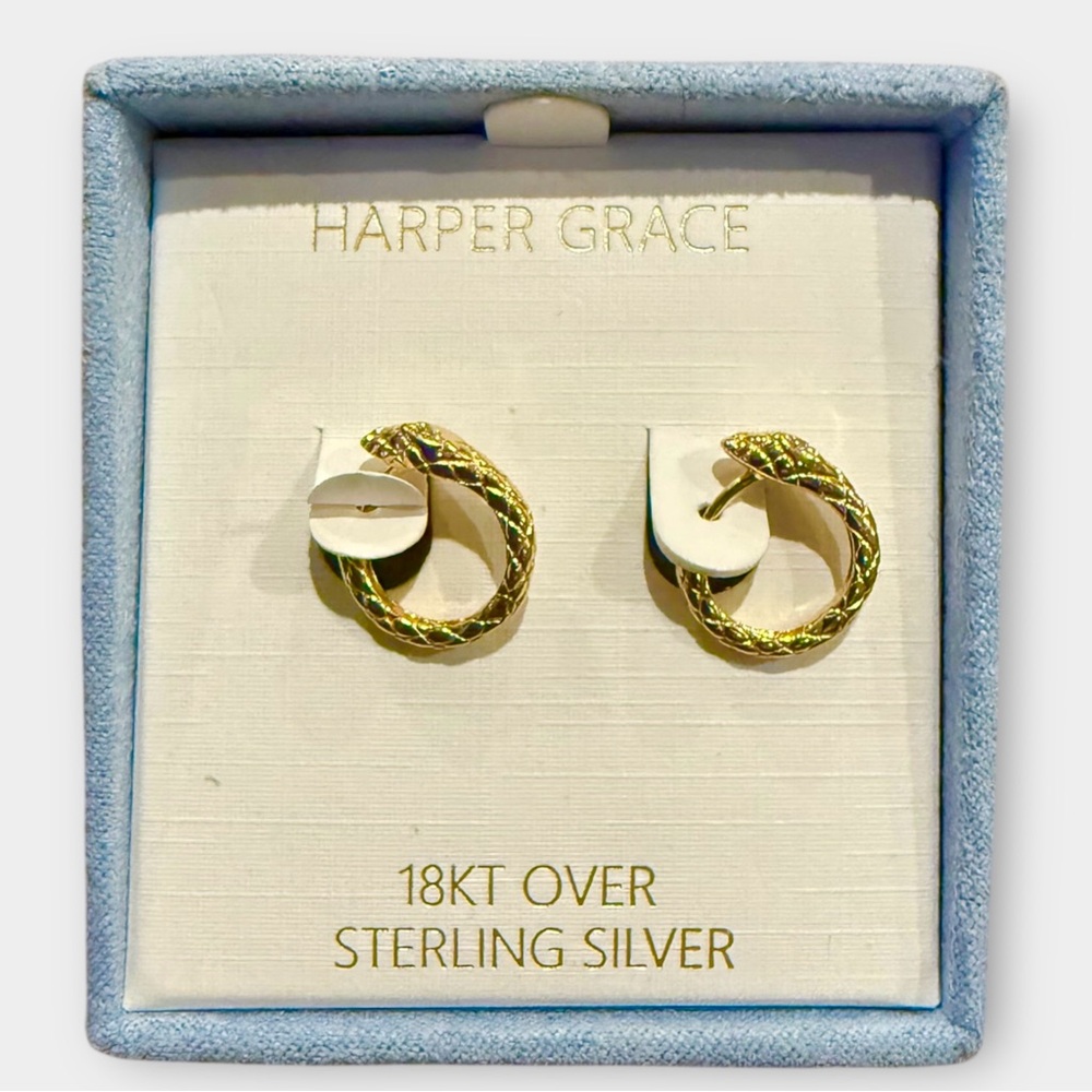 New! Harper Grace Snake Huggie Earrings 18K Gold Plated Over Sterling Silver